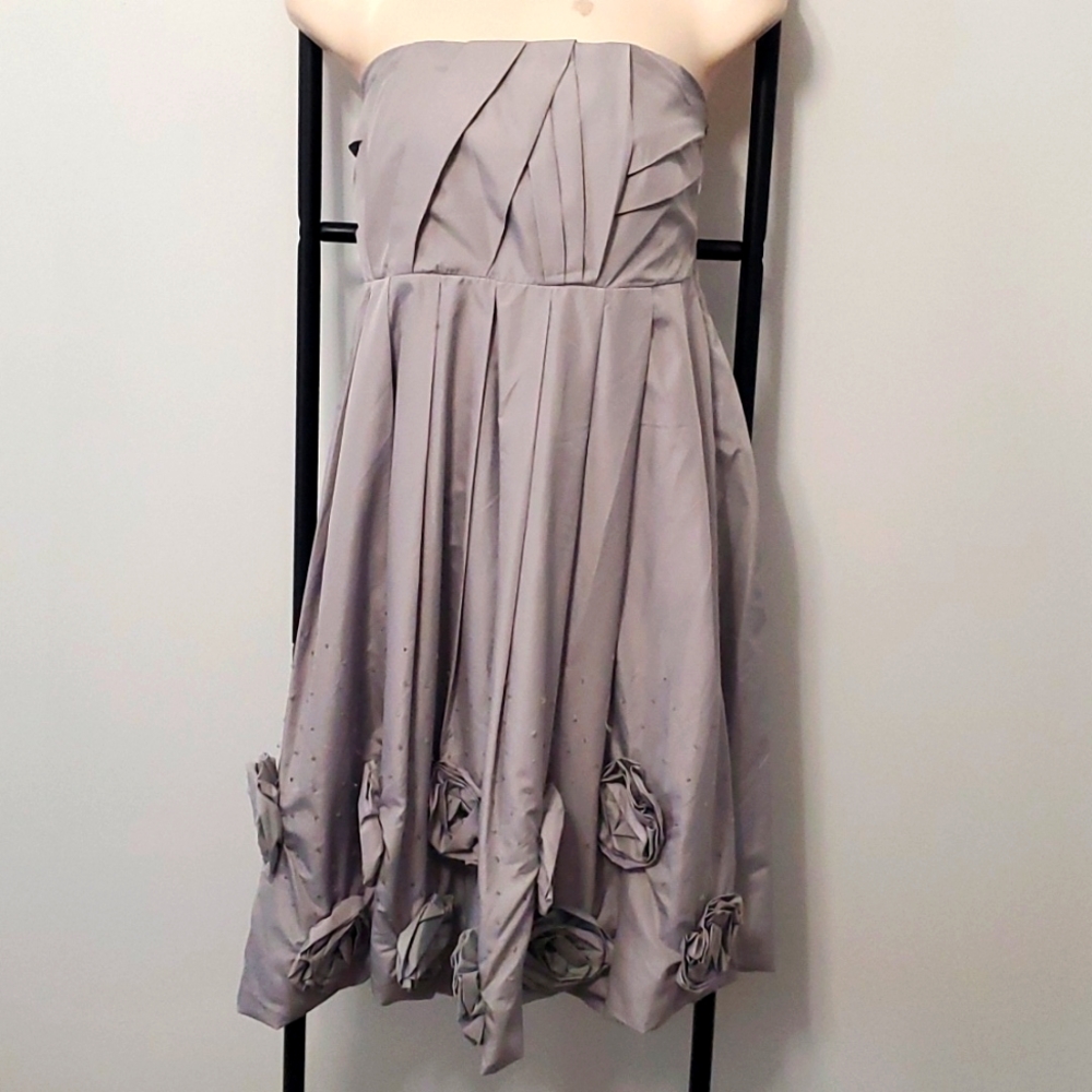 Ryu Gray/Silver Formal Dress Beading Floral Detail Sleeve Size M